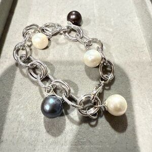 Elegant Silver Pearl Charm Bracelet